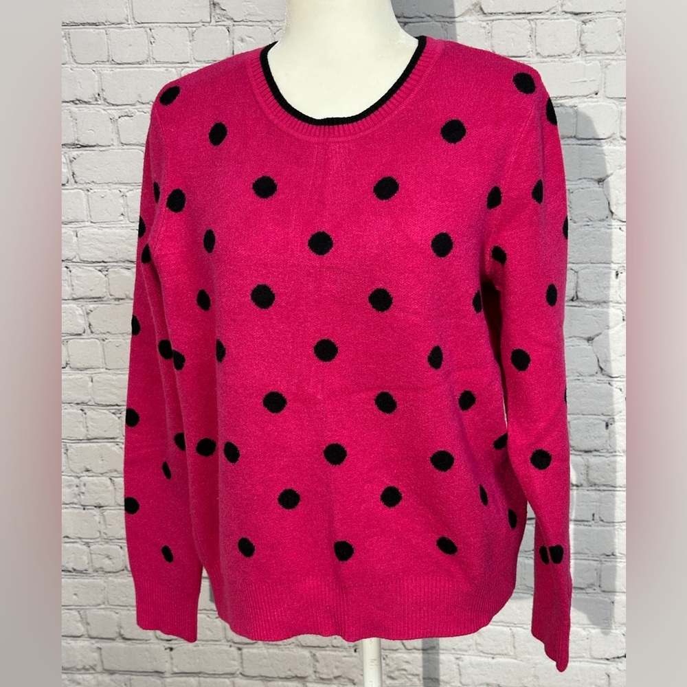 Chic Polka Dot Crew Neck Sweater - Fuchsia and Black